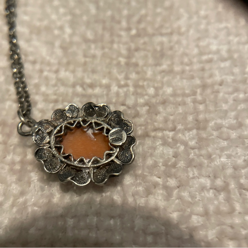 Vintage 800 Silver Cameo Pendant Necklace - Picture 3 of 5